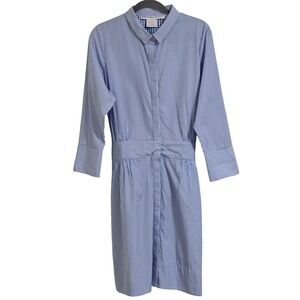 Gretchen Scott Breezy Blouson Shirt Dress Women's Large Blue Striped Back Tie